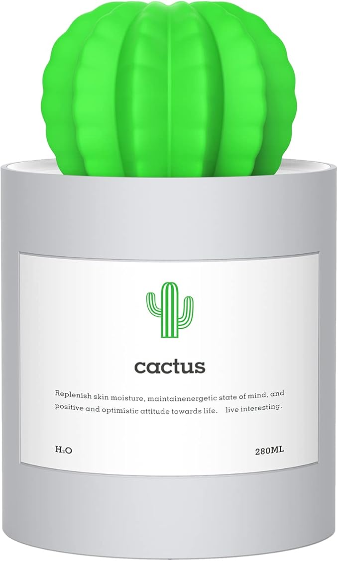 Mini Humidifier, 280ml USB Cool Mist Portable Cactus Air humidifier, Ultra-Quiet Operation for Bedroom Home Office Desk Yoga Car Travel(Grey)