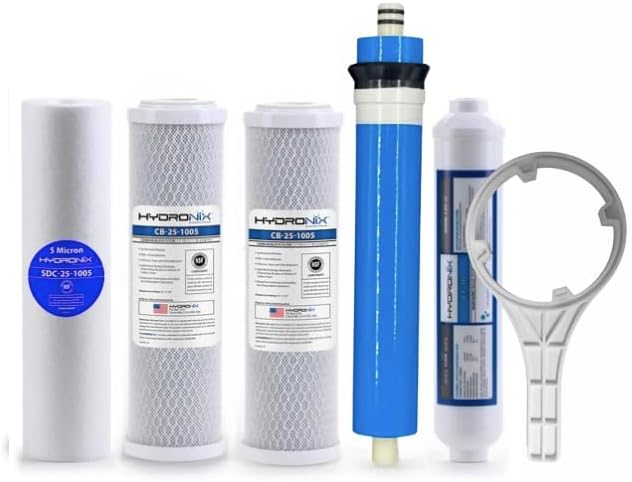 Reverse Osmosis DRO ERO Universal Filter Kit 1 Year Set, Compatible with Most 10" Water Filtration Systems, Under Sink RO Water Filter Kit with Membrane and Filter Wrench