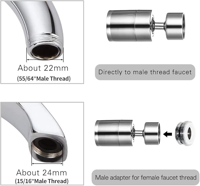 2 Pack Sink Faucet Aerator 360 Degree Swivel Kitchen Faucet Sprayer Attachment,Dual Water Flow Modes, 55/64 Inch-27UNS Female Thread,15/16 Inch-27UNS Male Thread Adapters