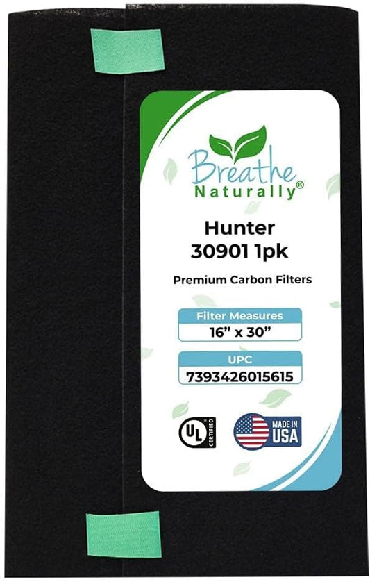 Breathe Naturally Replacement Carbon Pre-Filters Compatible with Hunter 30901, HEPAtech and QuietFlo Air Purifier - Activated Charcoal Filter Sheet - 16" x 30"x 0.2" (Pack of 1, Carbon Prefilters)