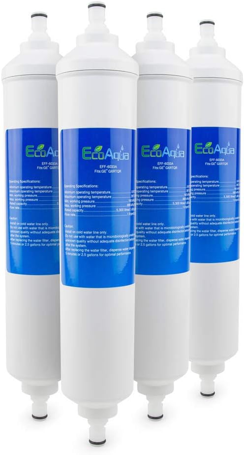 EcoAqua Replacement for GE GXRTQR Inline Filter, 4-Pack