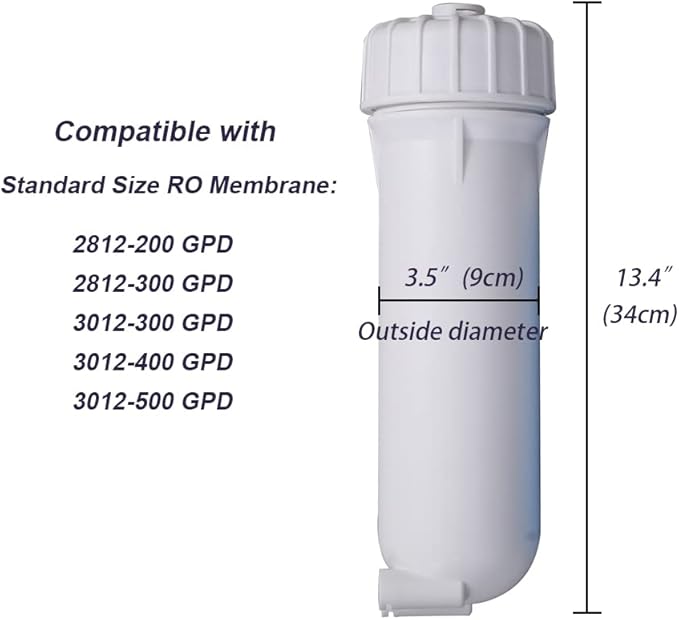HUINING 3012 RO Membrane Housing with 3/8 1/4 Quick Connector,Wrench Set for 200/300/400/500 GPD (2812/3012) Residential Reverse Osmosis Membrane Water Filter Home Drinking Water Filtration System