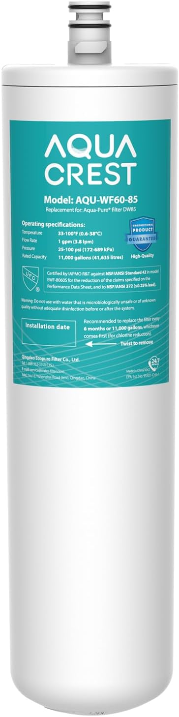 AQUACREST DW85 Under Sink Water Filter, Replacement for 3M® AP-DW85, 5584408, AP-DWS700, Cuno® CFS8112, CFS8812X-S, CFS8720, KOHLER® K-201-NA, KOHLER® K-202-NA, Model No. WF60-85