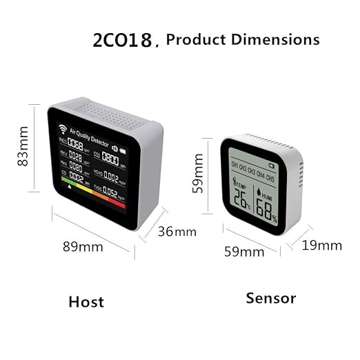 Generic 20 in 1 Tuya WiFi Air Quality Monitor CO₂ CO TVOC HCHO PM2.5 PM1.0 PM10 & smart weather station wireless Temperature Humidity, White, ZN-2CO18