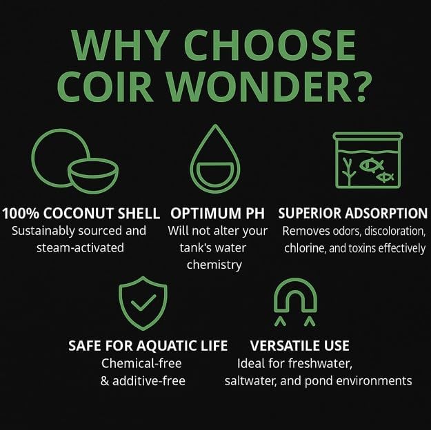 Aquarium Filter Carbon – Activated Charcoal Media for Fish Tank & Pond Filters – 1 Kg (2.2 lb) – Steam Activated Coconut Shell Carbon Granules – Coir Wonder