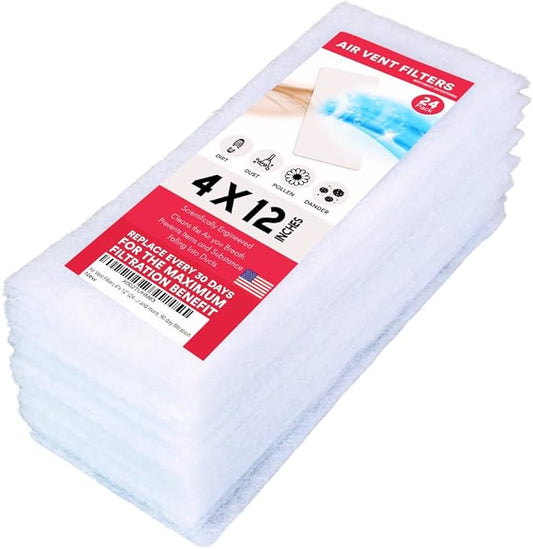 NORTHWEST ENTERPRISES Vent Filters, 24 Floor Vent Register Filters - 4"x12", 90 Day Filtration.