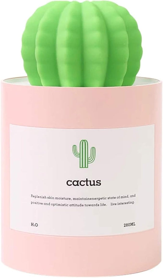 Mini Humidifier, 280ml USB Cool Mist Portable Cactus Air humidifier, Ultra-Quiet Operation for Bedroom Home Office Yoga Car Travel(Pink)