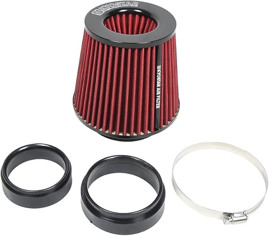 Kyostar 3/3.5/4inch Inlet Cold Air Intake Cone Replacement Performance Washable High Flow Dry Air Filter, Red