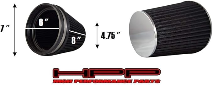 Truck Cold Air Intake Black 6" / 152 mm Inlet Reusable Quality Universal Clamp On Cone Replacement Dry Air Filter