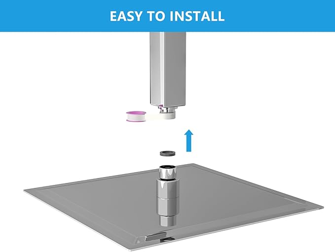 Lordear 12 Inch Square Shower Head Polish Chrome Solid Ultra Thin 304 Stainless Steel Rain Setting Shower Heads,Waterfall Full Body Coverage with 144 Silicone Nozzles