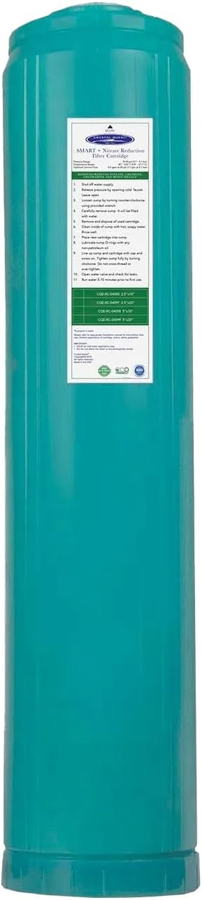 Crystal Quest Nitrate Removal + SMART Filter Cartridge 4-5/8" x 20" - Reduces Nitrates, Fits Reverse Osmosis & Whole House Systems, Long-Lasting, Easy Installation, Heavy-Duty Water Filtration