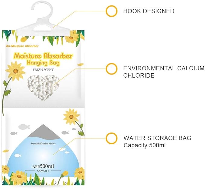 CANAGER Hanging Moisture Absorber, Fresh Scent Moistureproof Desiccant Hanging Bag，Dehumidifier Bag (8 packs) Hanging Closet Dehumidifier Bags, Moisture Absorb 12.5 oz