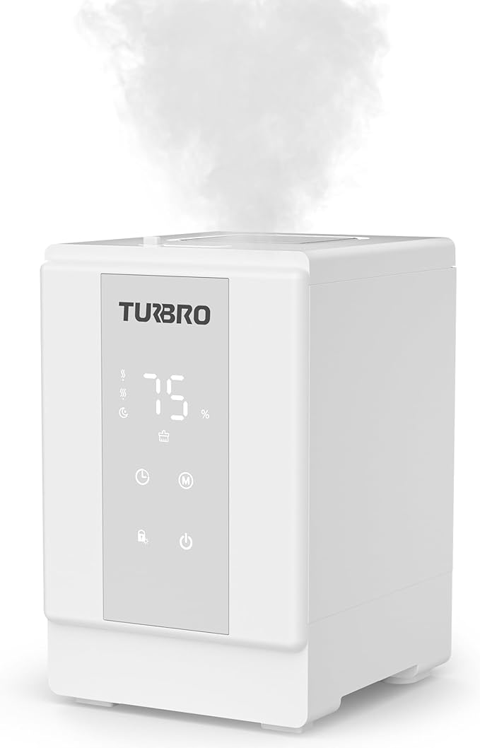 TURBRO 4L/1Gal 304 Stainless Steel Steam Humidifier Warm Mist Humidifier for Bedroom Baby Nursery, 500 mL/h Output, Dishwasher Safe, Easy to Clean, 2 Misting Levels with Sleep Mode, 1-12h Timer, GLS04