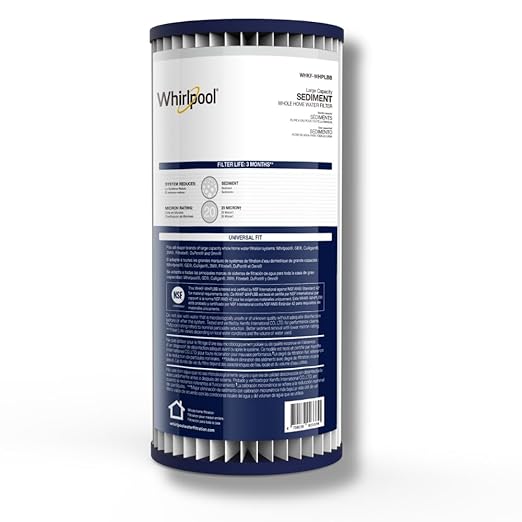 Whirlpool WHKF-WHPLBB Whole House Large Capacity Pleated Sediment Filter, NSF Certified 20-30 Micron Reduces Sand, Soil, Silt & Rust, Fits 4.5" Diameter Standard Home Water Filter Housings