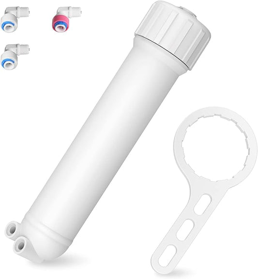 Membrane Solutions 1812/2012 24-150 GPD RO Housing Kit, Reverse Osmosis Membrane Filter Housing Replacement with Elbow Fittings, Housing Wrench, Check Valve