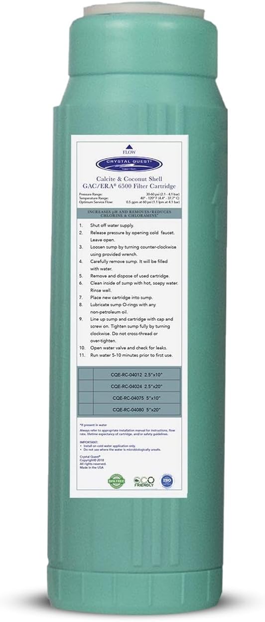 Crystal Quest Calcite & Coconut Shell GAC Water Filter Cartridge – pH Balancing, Dual-Stage Filtration, Removes Impurities, Enhances Taste – Fits Countertop & Inline Systems 2-7/8" x 9-3/4"