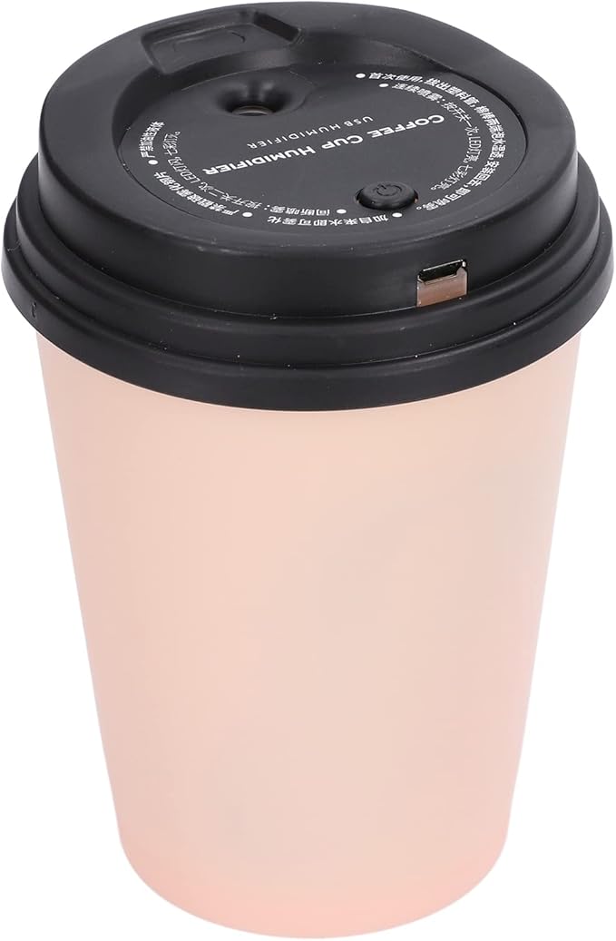 Mini Humidifier, USB 300ml Coffee Cup Low Noise Auto Off Desk Humidifier, Car Humidifier Diffuser, Small Humidifier, Portable Humidifier for Travel, Cute Humidifiers for Bedroom Home Office(Pink)