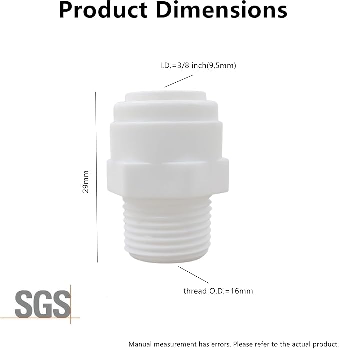 10 Pack 3/8" Push to Connect Fitting - 3/8" OD Tube x 3/8" Male Thread Straight Connector for Reverse Osmosis Systems, Water Filters & Plumbing (white)