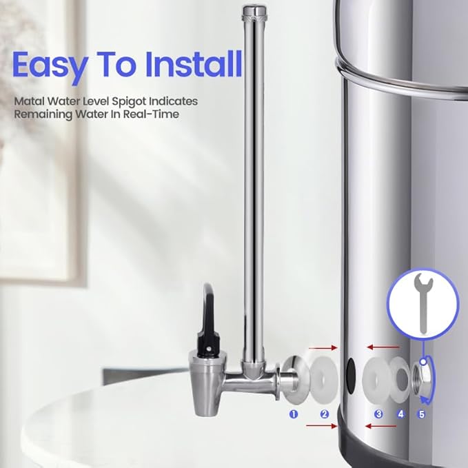 10 Inch 304 Stainless Steel Sight Glass Spigot Clear View Water Level with Red Floating Ball, Compatible with 3,4 Gallons of Berkey, Doulton, Waterdrop, Purewell Gravity Water Filter(10 Inch)