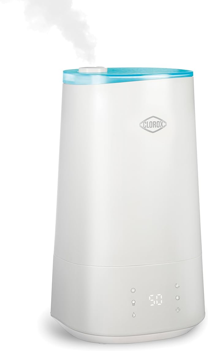 Clorox Air Humidifier for BedRoom with UV LED Light to Reduce Germs and Bacteria, Whisper Quiet, 4L Water Tank for up to 40 Hours of Continuous Steam, Ultra Clean Cool Mist, White (11080)