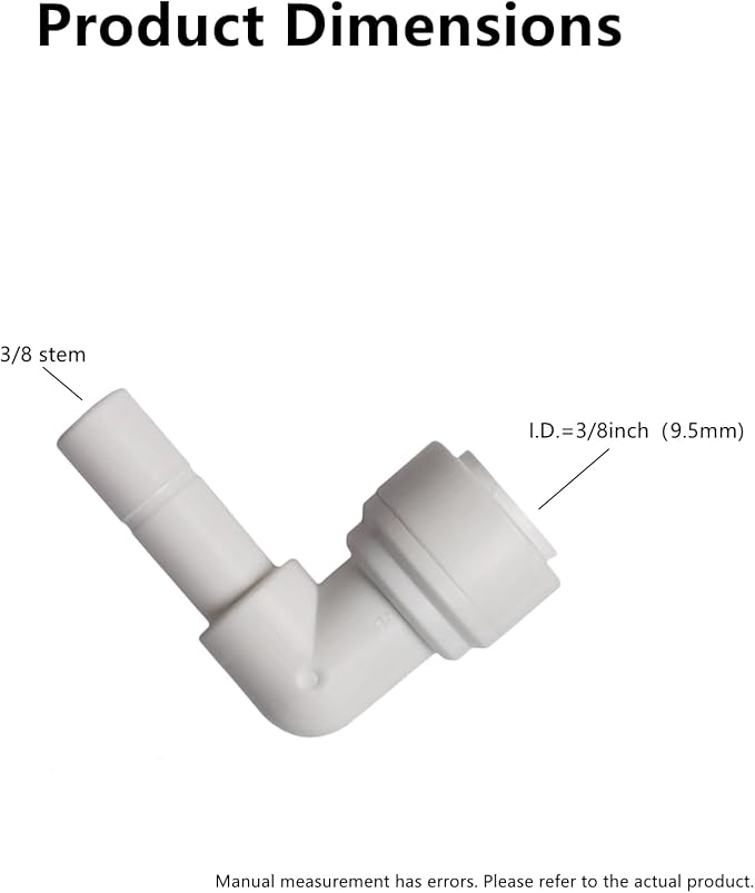 10 PCS Water Pipe Stem Elbow Connector for 3/8 inch Tubing 90 degree elbow Push to Connect Plastic Quick Fittings for Reverse Osmosis System