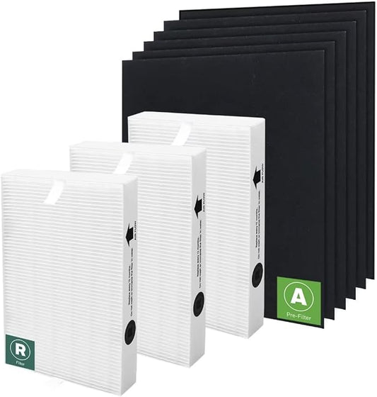 HPA300 HEPA Filter Replacement for Honeywell Air Purifier 3 HEPA R Filters and 6 Pre-cut A Carbon Pre-filter by APPLIANCEMATES