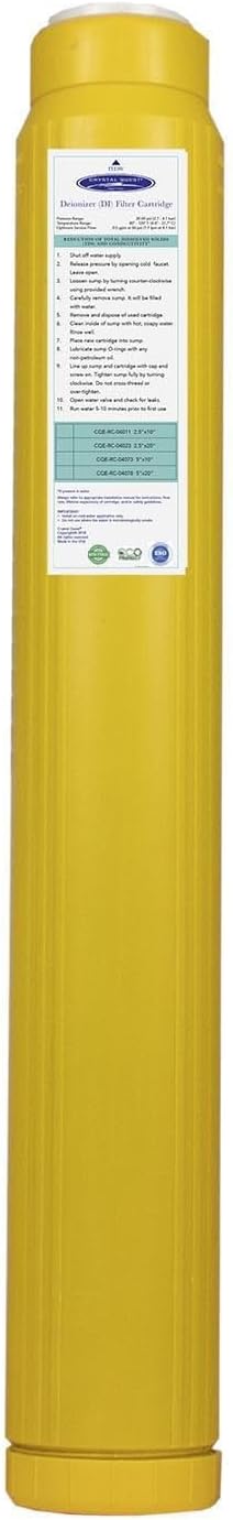 Crystal Quest Demineralizer Filter Cartridge - 2-7/8" x 20" - Heavy-Duty, Ideal for Lab, Research and Medical Applications for Ultra Pure Water Needs
