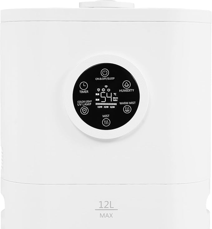 Smart Humidifier for Bedroom Large Room, 12L/3.17Gal Ultrasonic Cool Mist Humidifier with LCD Touch Screen & Remote Control 150W Top Fill Cool and Warm Mist Ultrasonic Floor Humidifiers