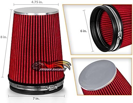RED 6" 152 mm Inlet Truck Cold Air Cone Replacement Performance Washable Clamp-On Dry Air Filter (8" Tall)