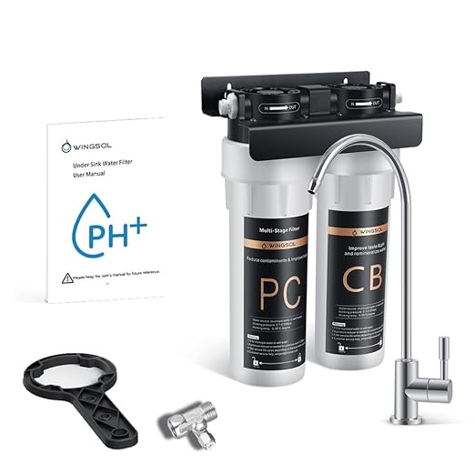 WINGSOL Under Sink Alkaline Water Filter with Faucet, 2-Stage Water Filter System Reduces Heavy Metals, Chlorine, Sediment, Improves Taste, Remineralization, NSF 42&53 Certified