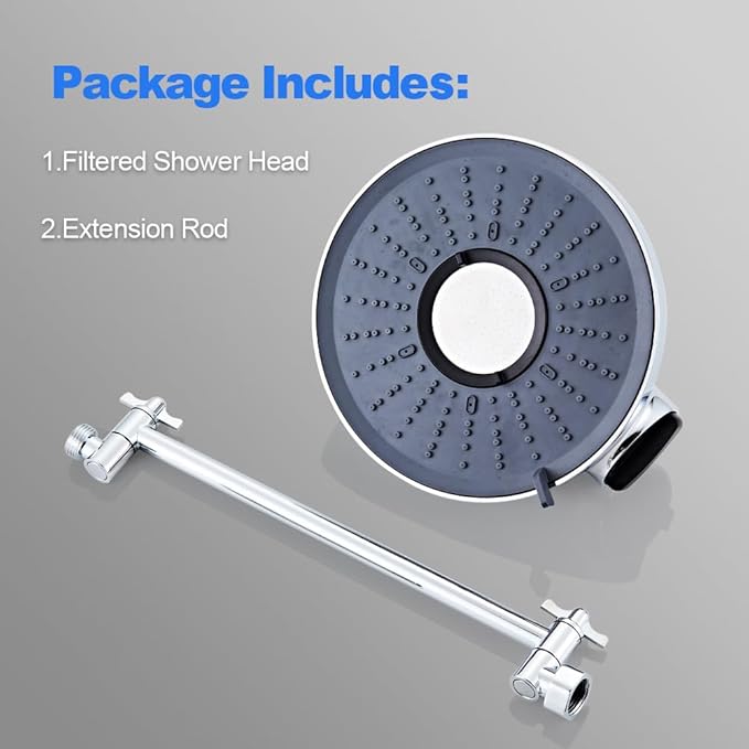 Filtered Shower Head High Pressure: 8-Inch Rain Showerhead with 18-Stage Filter for Hard Water Softener - Reduces Chlorine and Heavy Metals, Extension Rod Included (Polished Chrome）