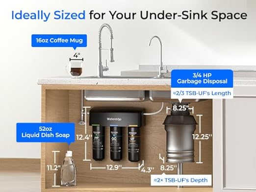 Waterdrop TSB-UF 0.01 μm Ultra Filtration Under Sink Water Filter System, 9 Layer Under Sink Water Filtration System, Reduces Chlorine, Fluoride, Taste and Odor, with A Separate Faucet, Quick Change