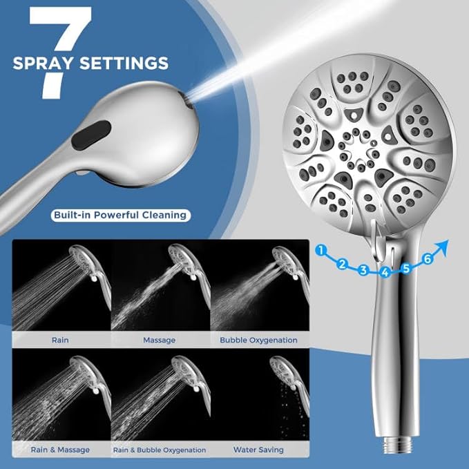 6-Mode High Pressure Handheld Shower Head with Power Wash, HOPOPRO High Flow Hand Held Showerhead Set with Built-in Power Spray to Clean Tub Tile Pets Bathroom Flooring