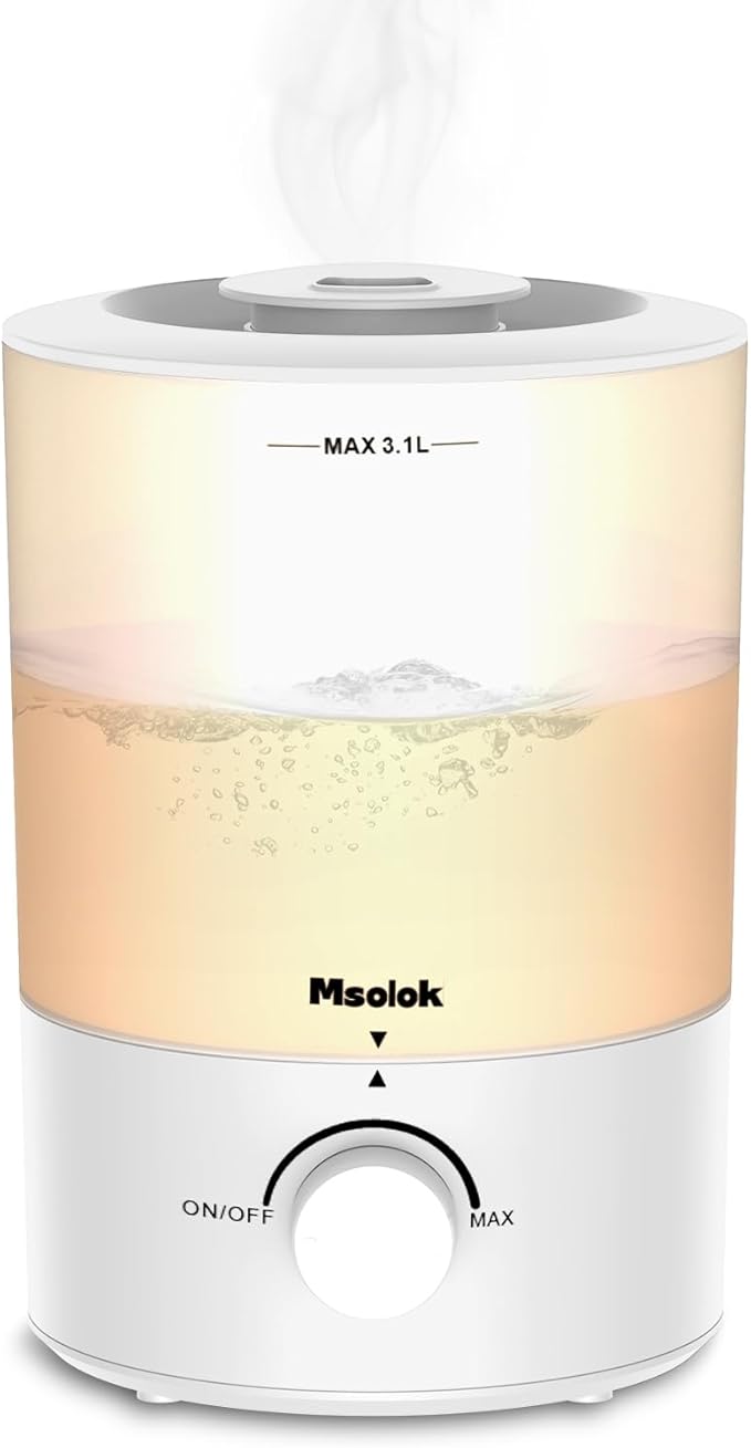 Humidifiers for Bedroom, Cool Mist Top Fill Diffuser with 25Watt for Home Large Room, 360° Nozzle, Rapid Ultrasonic Humidification for Baby Nursery and Plant(3.1L)