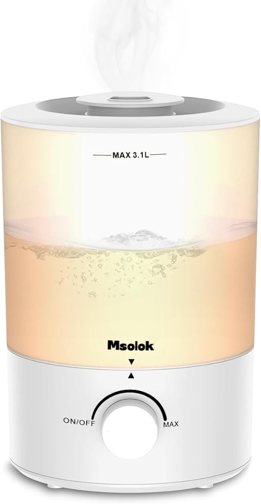 Humidifiers for Bedroom, Cool Mist Top Fill Diffuser with 25Watt for Home Large Room, 360° Nozzle, Rapid Ultrasonic Humidification for Baby Nursery and Plant(3.1L)