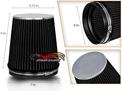 BLACK 6" 152 mm Inlet Short Truck Cold Air Cone Replacement Performance Washable Clamp-On Dry Air Filter (6" Tall)