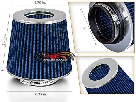BLUE 3" 76 mm Inlet Cold Air Cone Replacement Performance Washable Clamp-On Dry Air Filter