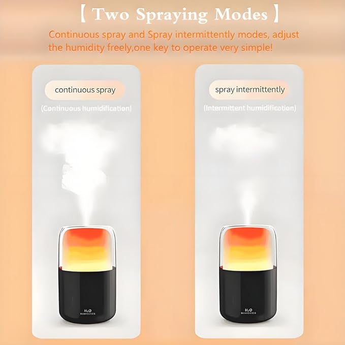 LED home spraying humidifier with high simulation flame atmosphere light,2.3W and 280ml water tank,dynamic state and static state flame (Black housing)
