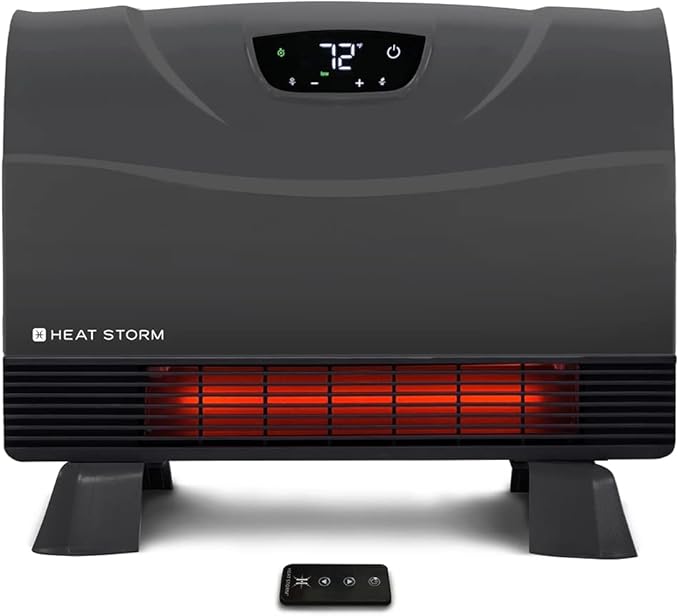 Heat Storm Phoenix HS-1500-PHX, Infrared Space Heater with Attachable Feet, Remote Control, Energy Efficient-750-1500 Watts, Gray Floor or Wall