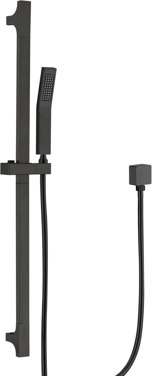 Matte Black Hand Shower with Slide Bar High Pressure Square Shower Head with Handheld Spray 29" Shower Slide Bar Adjustable Height