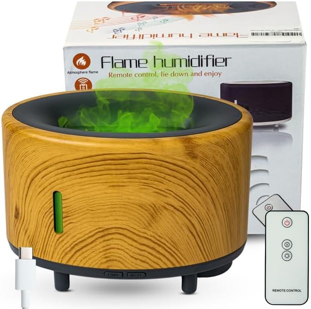 Portable Humidifier & Diffuser with Colored Flames – Bluetooth Speaker & Aromatherapy | Small Warm Mist Humidifier - Essential Oil Scent Diffuser & Air Freshener for Home, Bedroom, Office & Travel