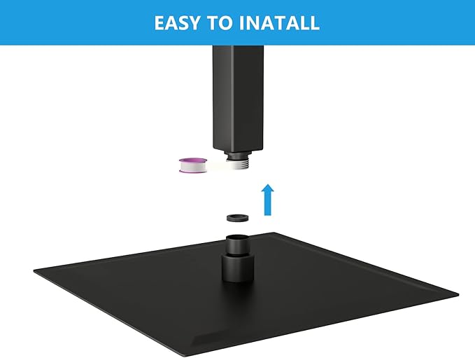 Lordear Black Rain Shower Head 16 Inch Square High Pressure Stainless Steel Rainfall Shower Head 360° Rotation Waterfall Showerhead Full Body Coverage with Silicone Nozzle