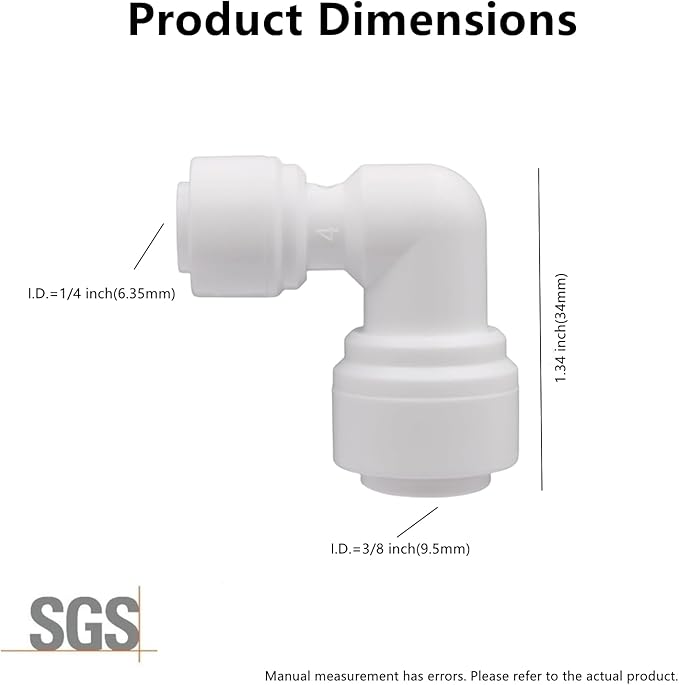10 PCS 1/4" X 3/8" OD Elbow Push Fit Connector, 90-Degree Quick Connect Tube Fittings for RO Water System, Water Filter, Refrigerator, Air Compressor (Plastic, Leak-Proof)