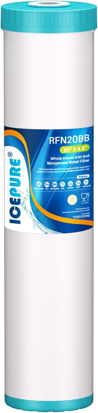 ICEPURE 5 Micron 20" x 4.5" RFN20BB Whole House Iron & Manganese Reduce Water Filter Replacement for FM25B, RFFE20-BB, CFRFFE-20BB, 1 Pack