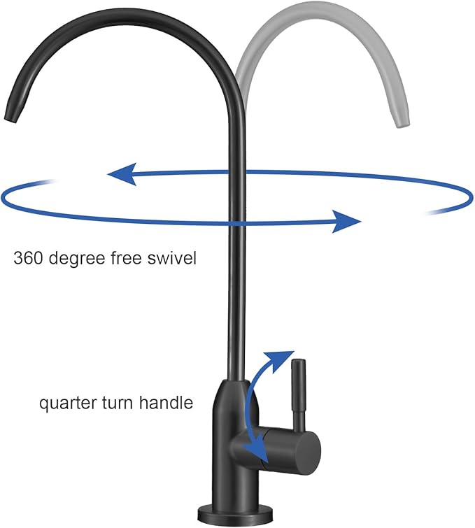 Drinking Water Faucet - Long Thread Stem Filtered Water Tap for Thick Countertop,Lead-Free RO Faucet with Hose and Push Connect Fittings(Matte Black)