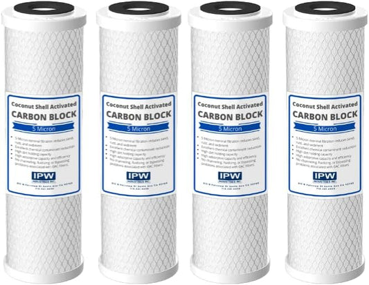 IPW Industries Inc. | 4-Pack WaterPur (CCI-10-CLW) Activated Carbon/Carbon Block Filter for Reverse Osmosis Water Filter Replacement & Water Purifier