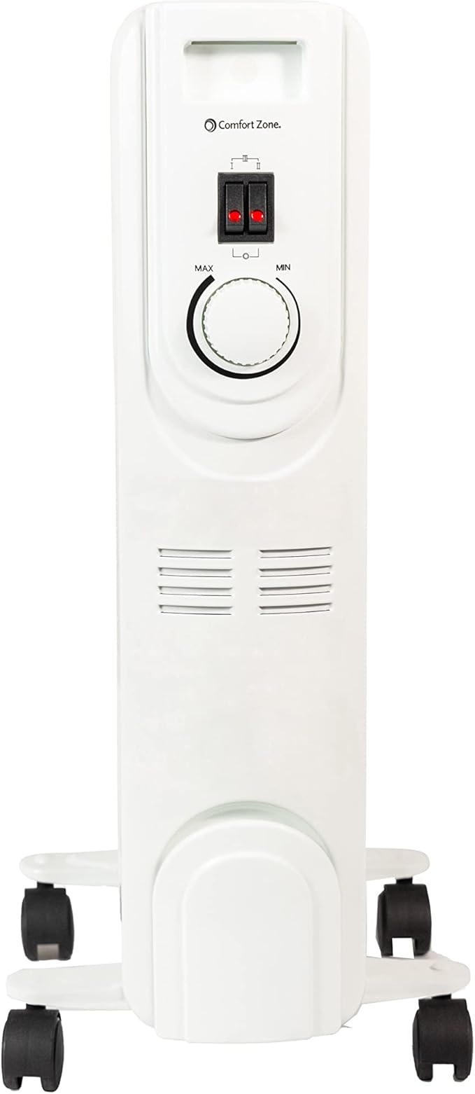 Comfort Zone Electric Oil-Filled Radiant Radiator Space Heater, Never Refill, Adjustable Thermostat, Tip-Over Switch & Overheat Protection System, Ideal for Home, Bedroom, & Office, 1,200W, CZ7007J