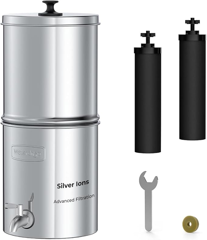 Waterdrop 2.25G Gravity-fed Water Filter System, with Silver Ions Enhanced Filtration with 2 Black Carbon Filters and Metal Spigot