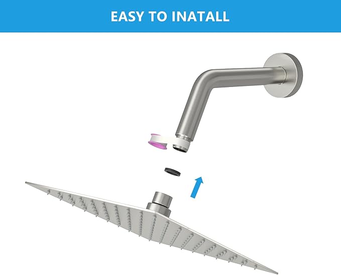Lordear Rain Shower Head 6 Inch Solid Ultra Thin 304 Stainless Steel Adjustable Square Rainfall Shower Head Waterfall Full Body Coverage with Silicone Nozzle 6” Waterfall Showerhead,Brushed Nickel