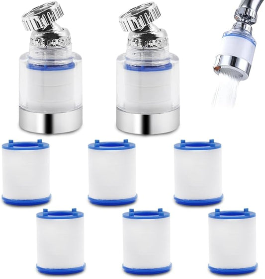Sonku 2 Pack Kitchen & Bathroom Faucet Filter, Universal 360 Rotating, 6 Replacement Cartridges, Advanced Filtration Technology